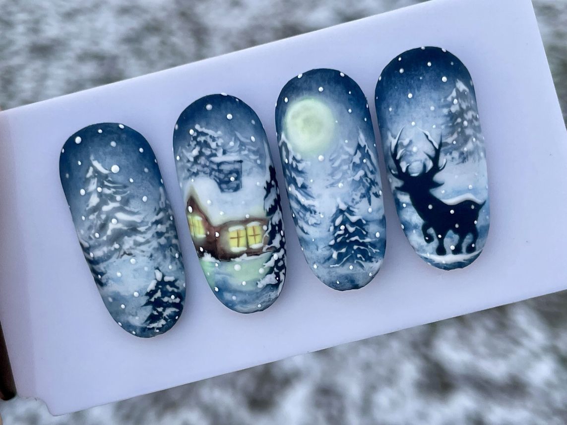 Téli táj körömdíszítés