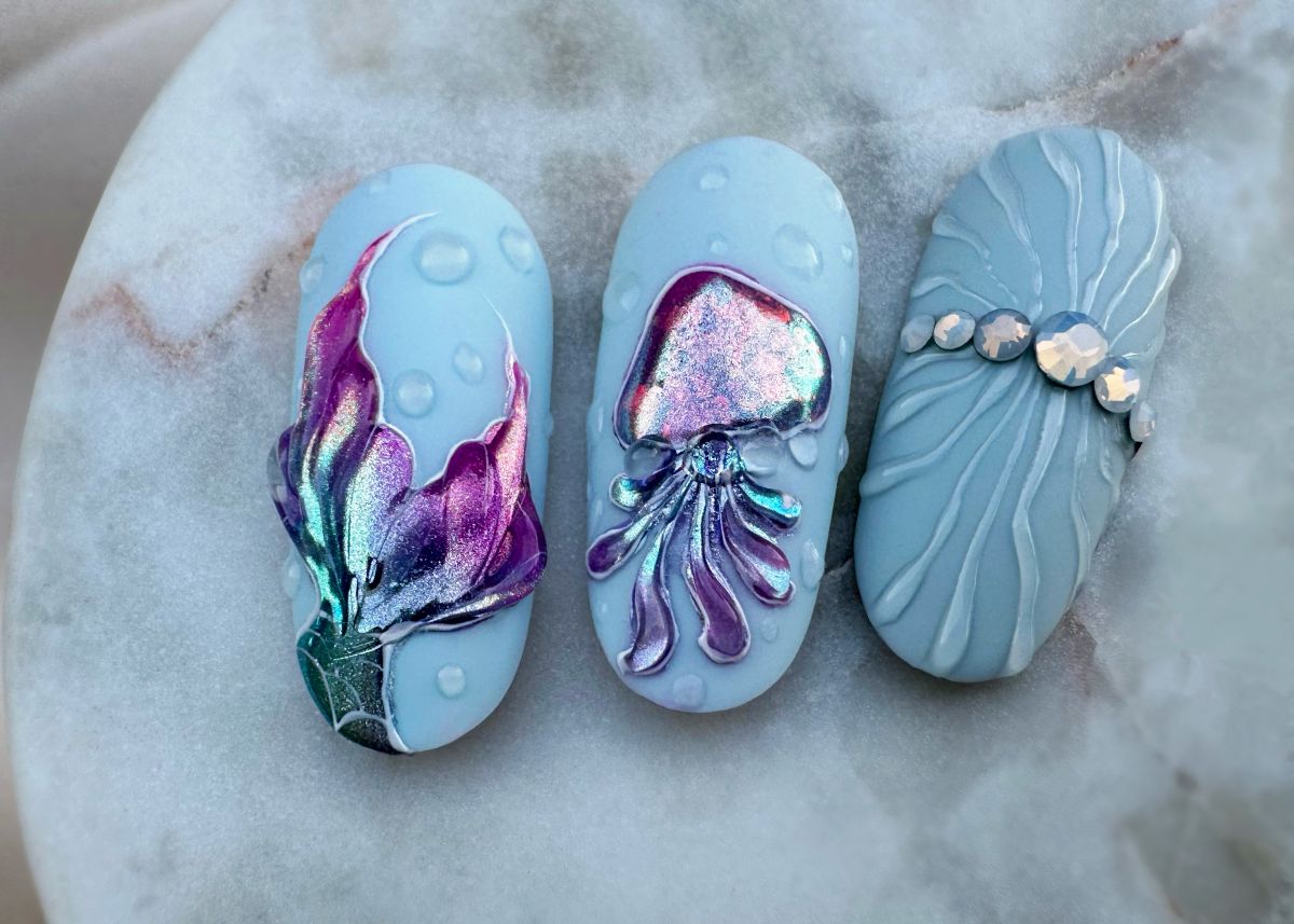 A 3D díszítések minden időszakban aktuálisak lehetnek, így a 3D tengeri sellőminta is