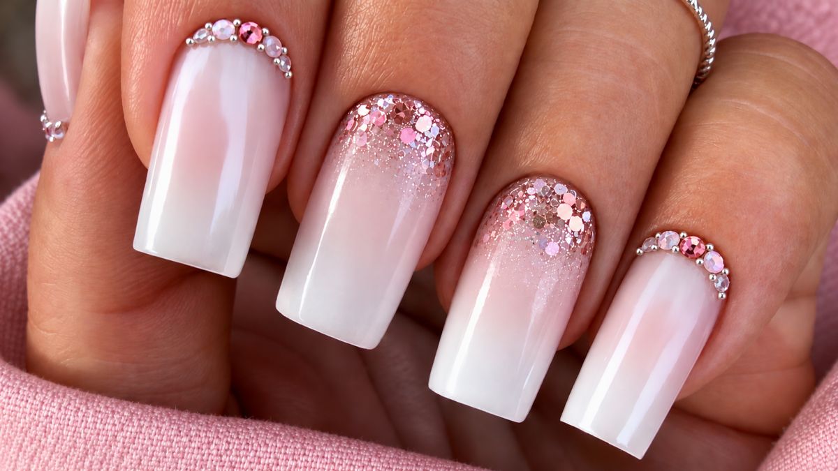 Milky white glitter ombre