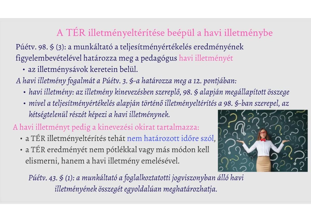 A pedagógus teljesítményértékeléssel kapcsolatos kérdések