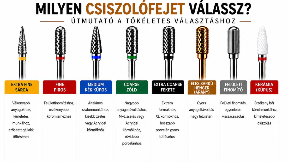 Köröm csiszolófej típusok