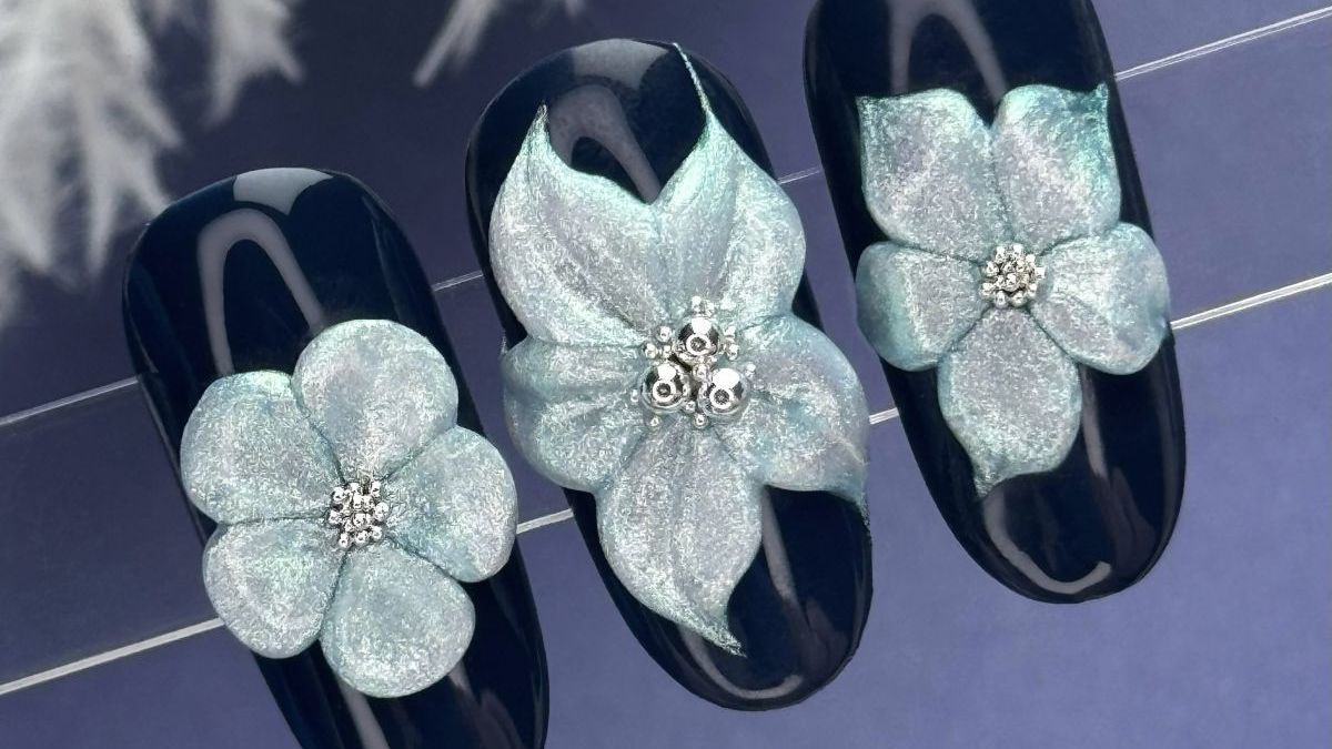 3D jégvirágok sötétkék alapon