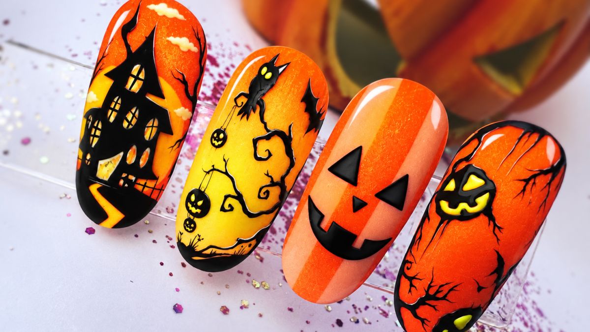 Narancssárga Halloween körömdíszítés