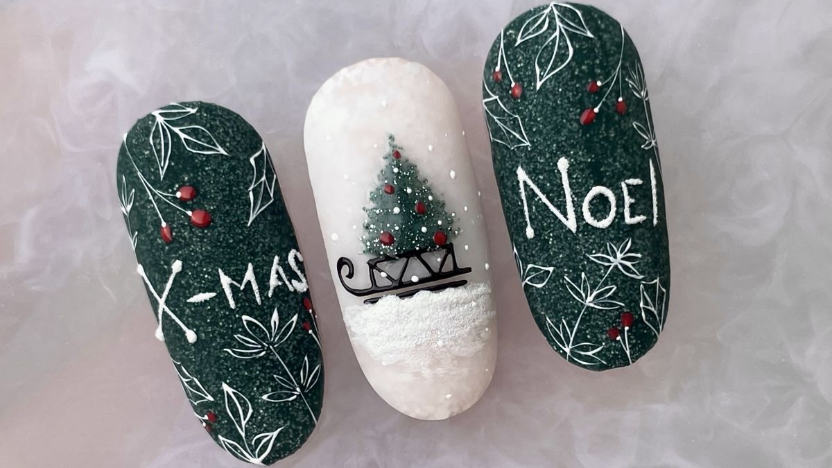 Fenyőzöld karácsonyi körömminta